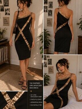 dress T Size M Mini Dress Black With Gold Faux Leather